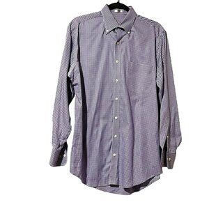 Peter Millar Size L Long Sleeve Button-Down Shirt Purple & White Gingham